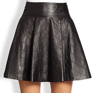 MILLY Delphine Quilted Fit Flare Leather Skirt